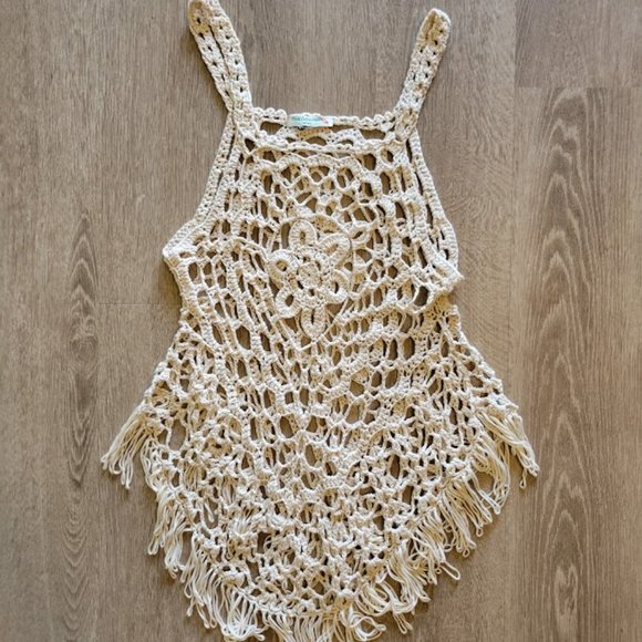 acidlipgloss Other - Tan Crochet Flower Fringe Festival or Swim Dress